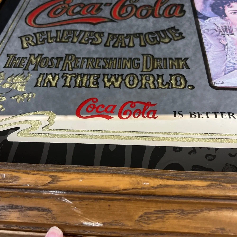 Vintage Coca-Cola Advertising Mirror Wood Frame Relieves Fatigue Victorian Lady